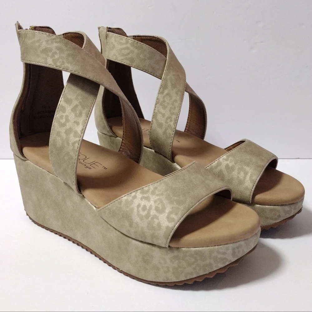 Corkys Beige Leopard Print Wedge Sandals